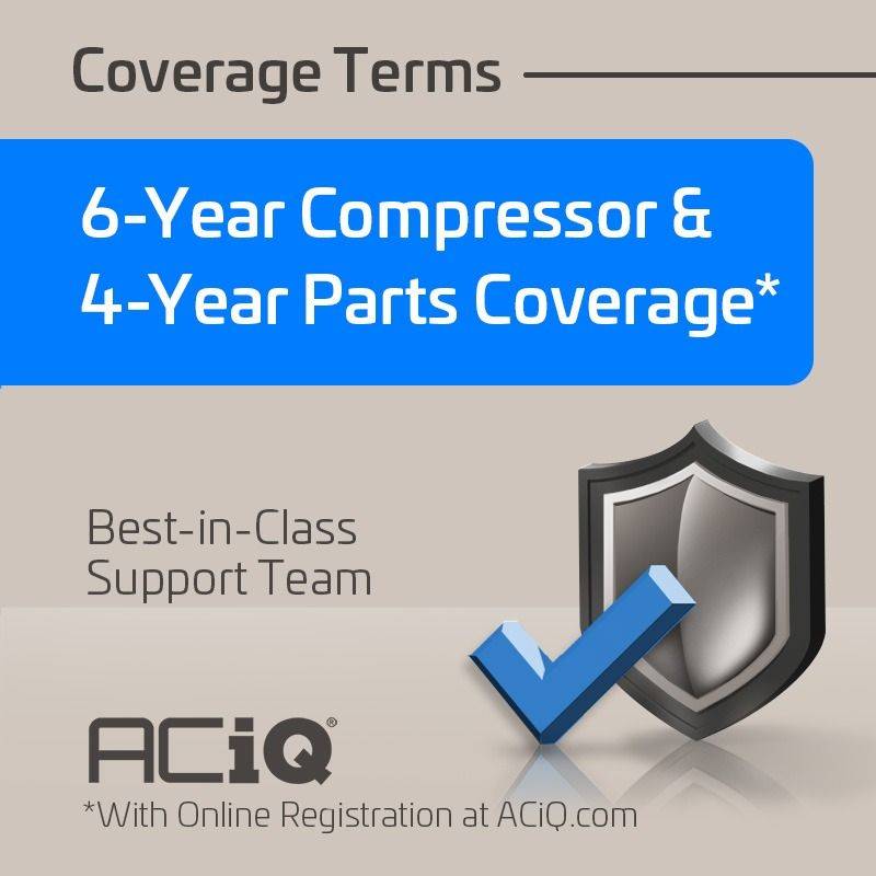 ACiQ coverage: 6-year compressor and 4-year parts with online registration