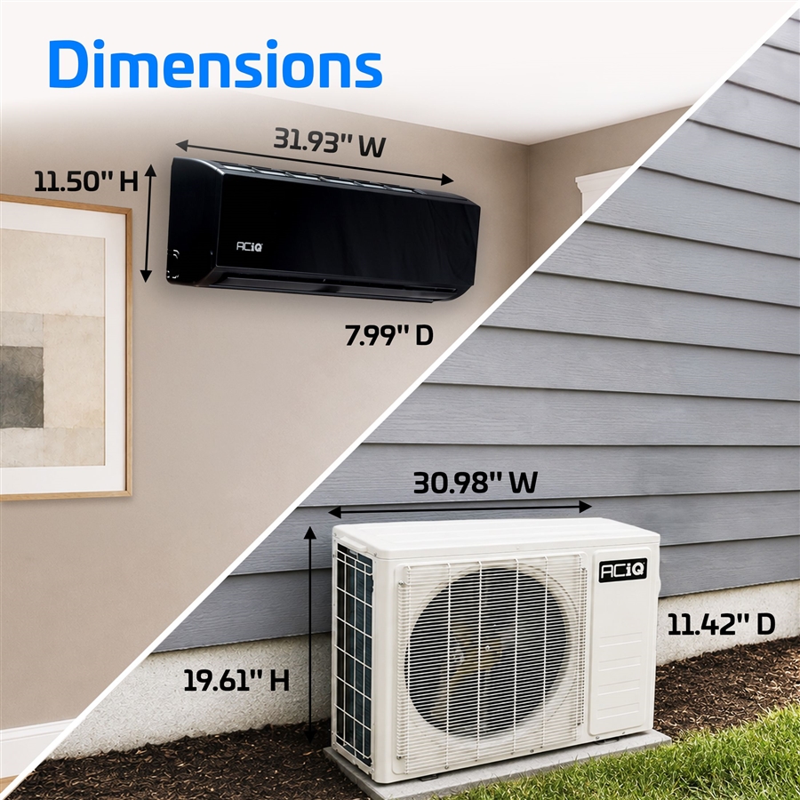 ACiQ Essentials K-32 9K indoor and outdoor unit dimensions