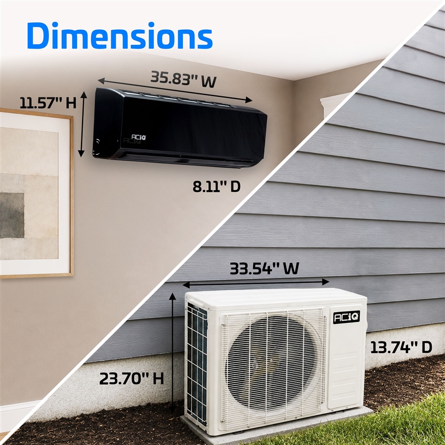 ACiQ Essentials K-32 18K indoor and outdoor unit dimensions