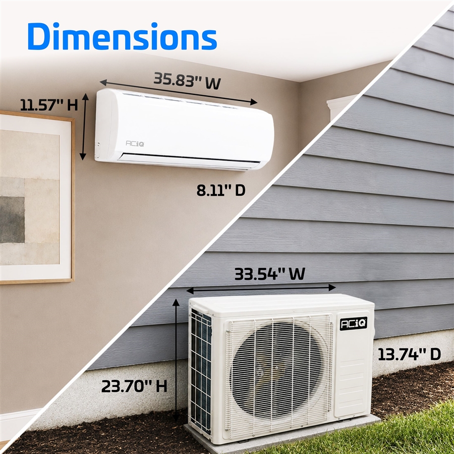 ACiQ Essentials K-32 18K indoor and outdoor unit dimensions